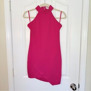 Superdown Hot Pink Mini Asymmetrical Fitted Dress